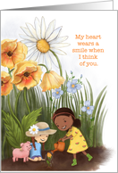 My Heart Wears a Smile, Thinking of You, Floral, Illustration, Art card