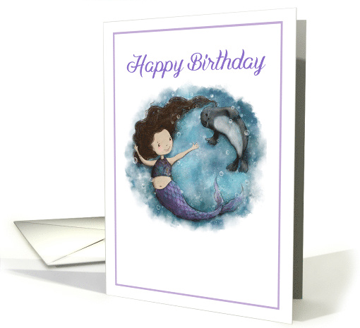 Happy Birthday, Mermaid swimming with Seal, Art card (1618588)