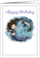 Happy Birthday, Mermaid swimming with Seal, Art card