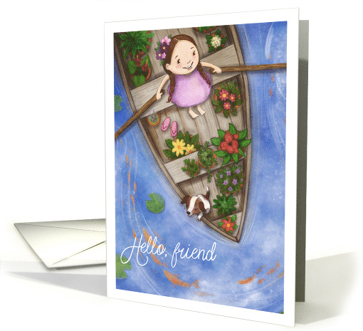 Hello Friend, Girl with Flowers, Thinking of You card (1620540)