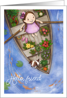 Hello Friend, Girl with Flowers, Thinking of You card