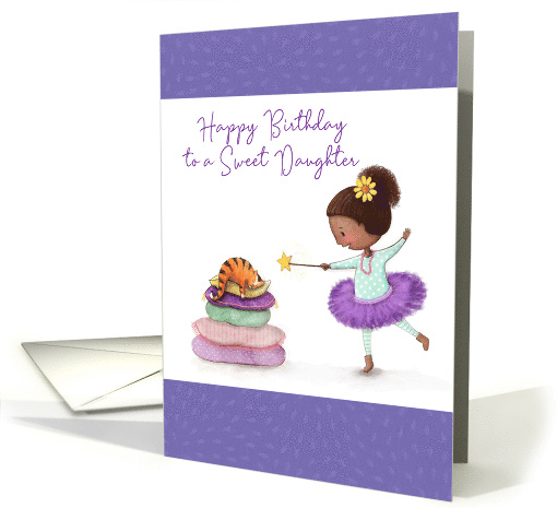 Happy Birthday Sweet Daughter, Girl with Star Wand and Cat card