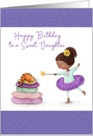 Happy Birthday Sweet Daughter, Girl with Star Wand and Cat card