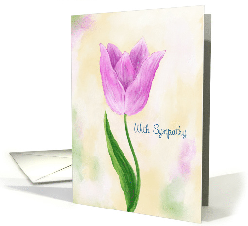 With Sympathy, Condolence with Pink Tulip Flower, Heartfelt card