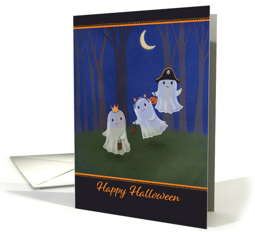 Happy Halloween Three Little Ghosts Trick or Treating say Boo! card