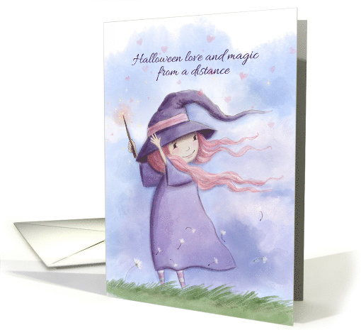 Halloween Love and Magic from a distance Witch with Wand card
