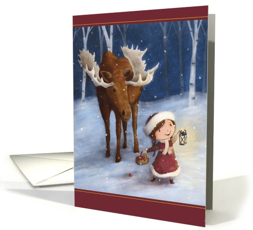 Merry Christmas Moose with Girl Believe in the Magic card (1635912)