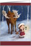 Merry Christmas Moose with Girl Believe in the Magic card