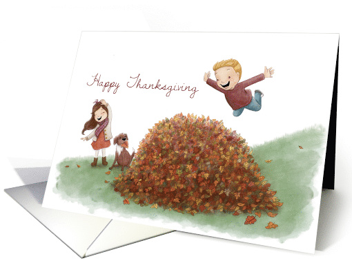 Happy Thanksgiving, Leaf Pile with Kids card (1636052)