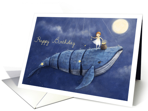 Friend Happy Birthday Whale and Girl Scattering Stars by... (1636088)