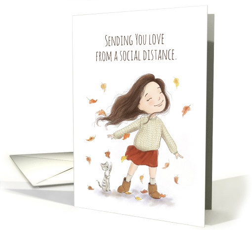Love from a Social Distance Autumn Breeze Girl and Cat card (1636092)