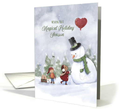 Happy Holidays Snowman with Heart Balloon and Children card (1638228)