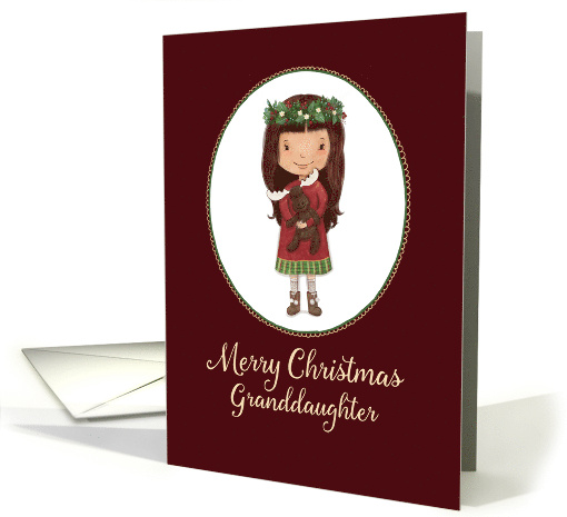 Merry Christmas Granddaughter Little Girl with Floral Crown card