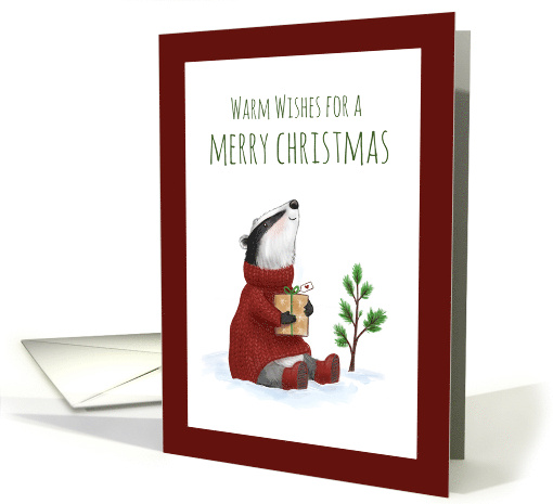 Warm Wishes Badger in Sweater with Gift Merry Christmas card (1655816)