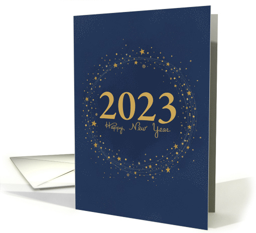 Happy New Year 2023 in Gold with Stars and Confetti card (1657878)