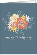 Happy Thanksgiving with Bouquet of Flowers and Leaf Sprigs card