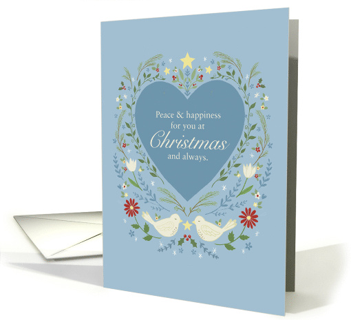Peace and Happiness Heart with Doves Christmas card (1697072)