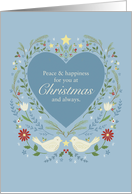 Peace and Happiness Heart with Doves Christmas card
