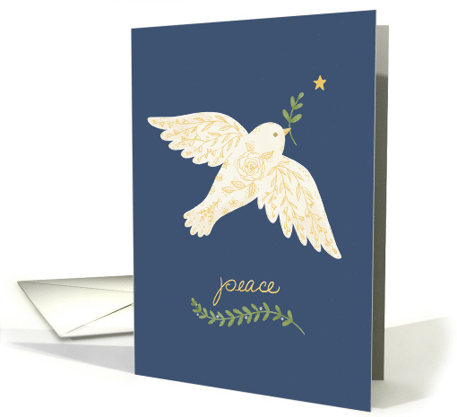 Peaceful Dove with Greenery and Star Holiday Design in Blue card