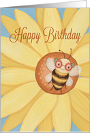 Happy Birthday Bee with Sunglasses on Daisy Flower card
