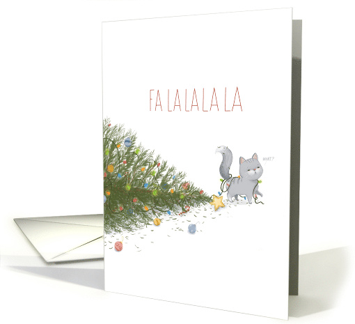 Fallen Christmas Tree with Naughty Cat Silly Holiday card (1735124)