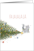 Fallen Christmas Tree with Naughty Cat Silly Holiday Card