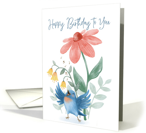Happy Birthday to You Singing Blue Bird with flowers card (1744166)