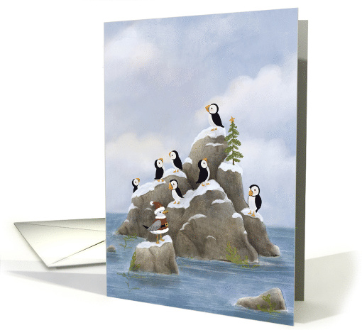 Coastal Christmas Puffins with Santa Gull card (1749118)