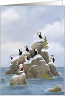Coastal Christmas Puffins with Santa Gull card