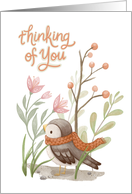 Thinking of You Bundled Bird with Flowers and Berries card