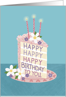 Happy Birthday Cake with Flowers Hearts and Candles card