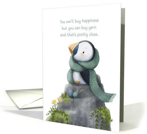 Knitting Puffin Happy Birthday Cute card (1826604)