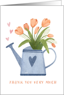Thank you with Tulips in Watering Can and Hearts card