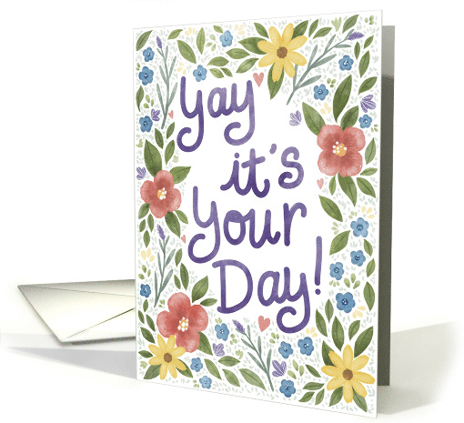 Yay It's Your Day Bright Flowers and Hearts Birthday card (1864150)