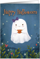Happy Halloween with Cute Ghost and Pumpkin Cup card