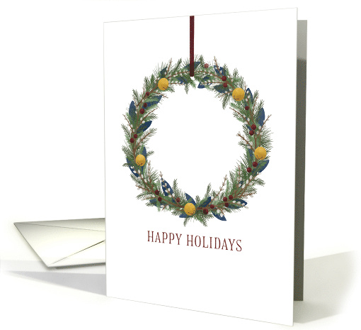 Happy Holidays Wreath with Jingle Bells Berries and Evergreen card