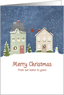 Merry Christmas Houses with Snowman and Heart card