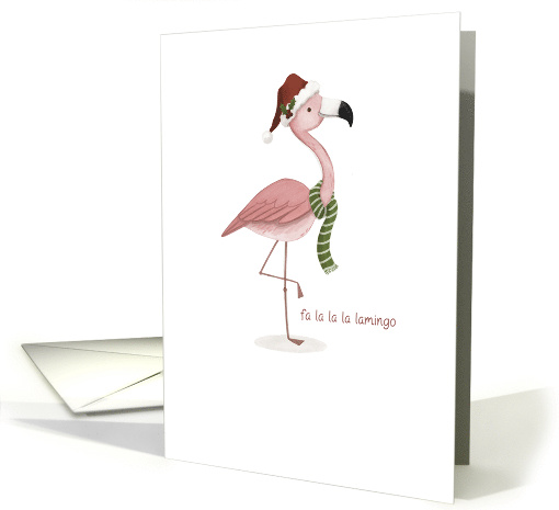 Fa la la la Cute Christmas Flamingo with Santa Hat and Scarf card
