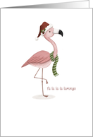 Fa la la la Cute Christmas Flamingo with Santa Hat and Scarf card