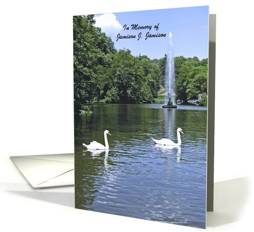 Memorial Service Invitation, Swans & Fountain, Personalize card