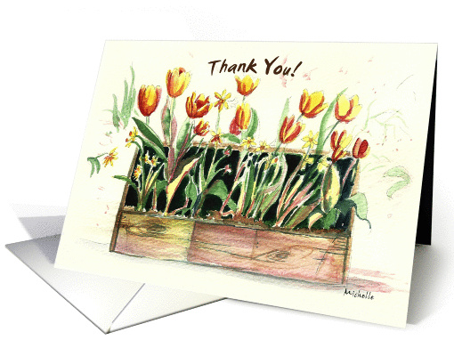 Tulips in a Wooden Box, Thank You Card (blank inside) card (1027011)