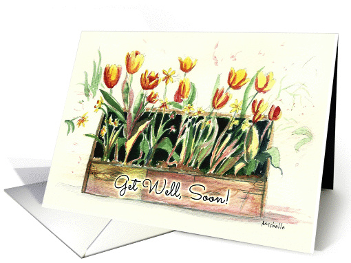 Get Well Soon, Tulips in a Rustic Wooden Box card (1103260)