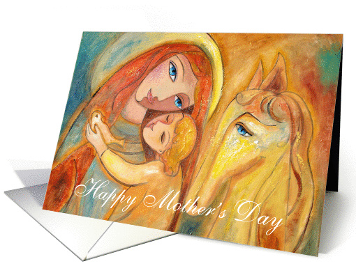Mother's Day card, Mother, child and horse fine art card (1050189)