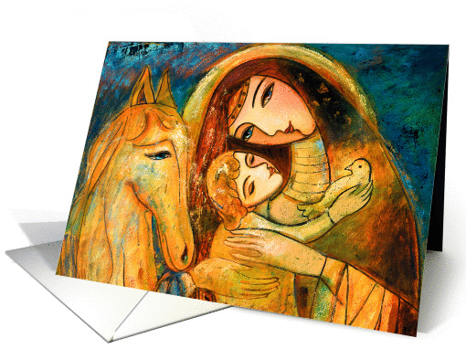 Mother's Day for Mom, Mother and child with horse and dove card