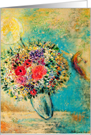 Birthday day card for her, fine art flowers in vase with angel card