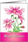 Smiling Pink Cosmos Happy Birthday Card For Her card