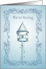 Blue Cottage Birdhouse We’re Moving Announcement card