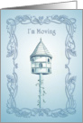 Blue Cottage Bird House I’m Moving Card