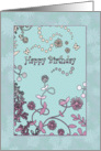 Retro Mod Aqua and Lavender Flowers and Butterflies Birthday Card