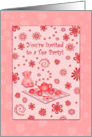 Pink Retro Flowers and Teddy Bear Picnic Tea Party Invitation Card